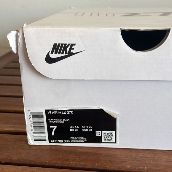 Nike Air Max 270 Black USA Women Size 7/UK 4.5/EU 38(AH6789-006) - Picture 12 of 15